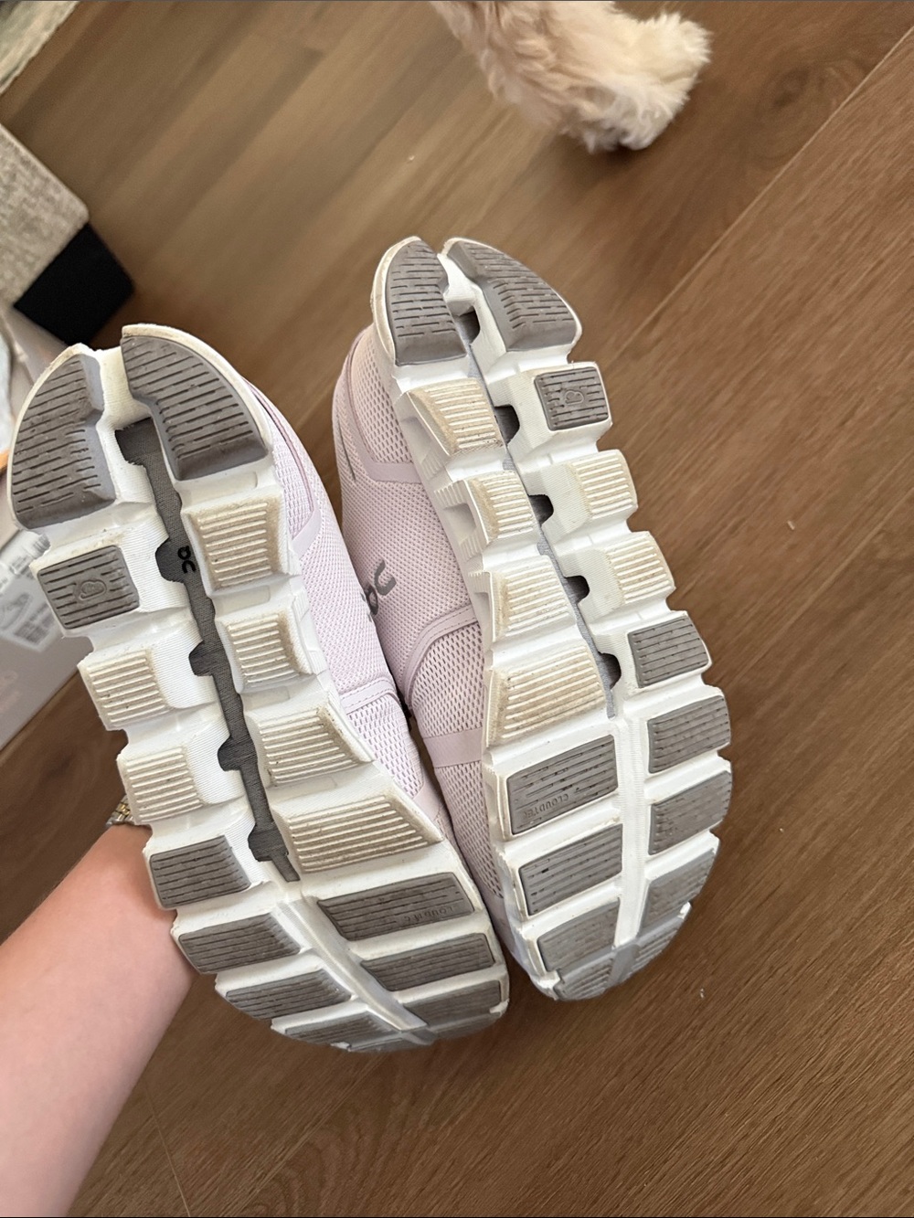 On Running Cloud Running Lace-Up Sneakers in Pale Pink and White - Picture 3 of 5